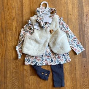 Tahari 4 piece girl outfit set fur vest